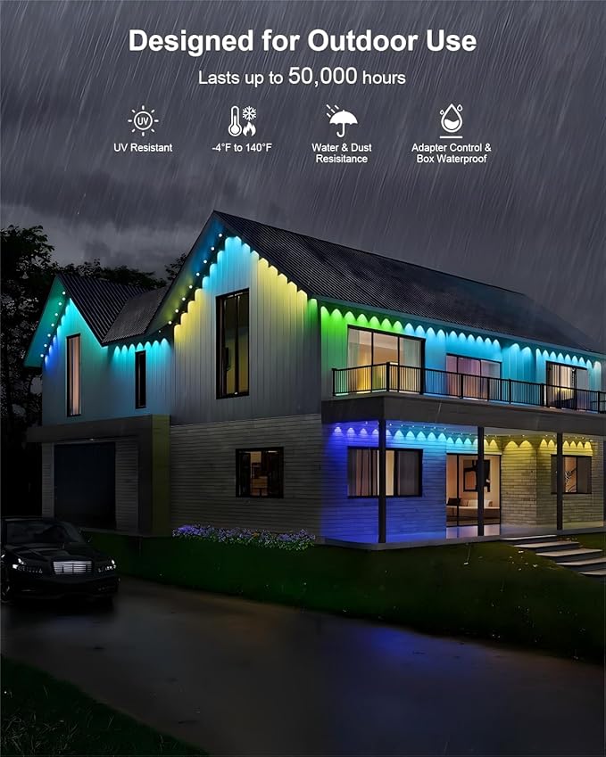 Permanent Outdoor Lights Pro,300ft RGB+IC Smart Outdoor Decor,App/Remote,Christmas,Halloween,Multi Scene Modes,IP67 Waterproof,Eaves Light with Daily & Holiday Party Decor,House Roof Lighting