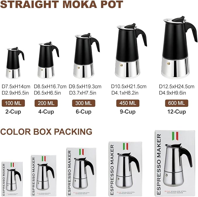 12 Cup Stovetop Espresso Maker Stainless Steel Moka Pot Stove Top Percolator Italian Coffee Makers Capable Mocha Greca Machine Cafe Classic Induction Cookers for Home and Camping 600ml 20oz