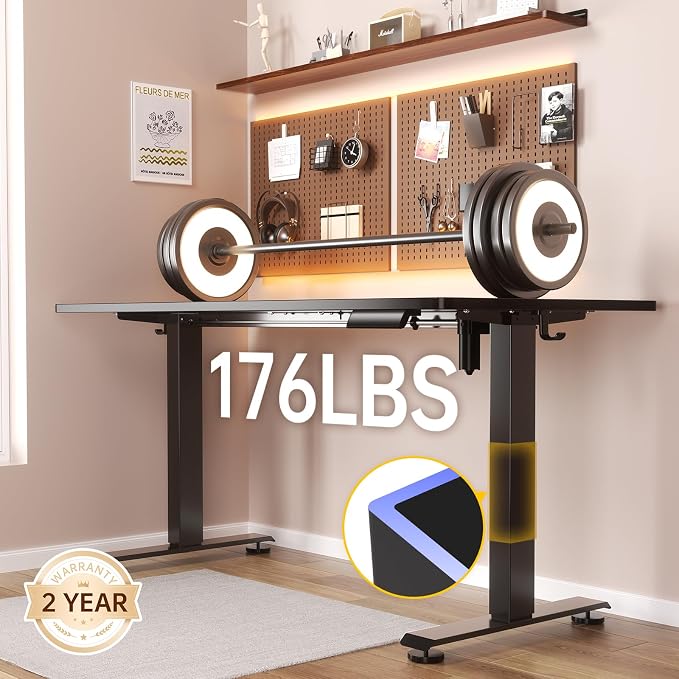Veken Standing Desk, 63×23.6 Inch Electric Gaming Table, Black | Height Adjustable Sit Stand Up Computer Tables for Home Office, Study , Writing, Suit students, employees and group work