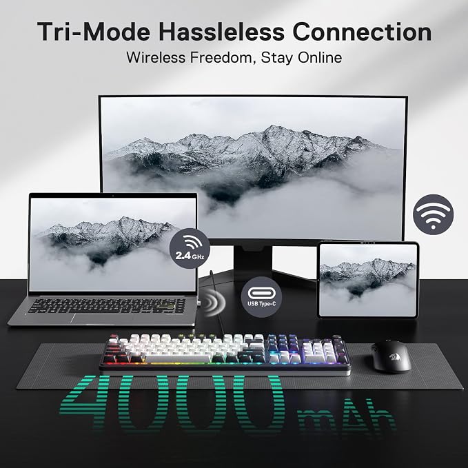 Redragon K762 PRO Wireless 104-Key Gasket Gaming Keyboard, Screen & Knob | Easy-Control LED Info Display, 0-Delay Tri-Mode, Cushioned 5-Layer Noise Dampening for Creamy Thocky Sound, Full-Size 104-Key