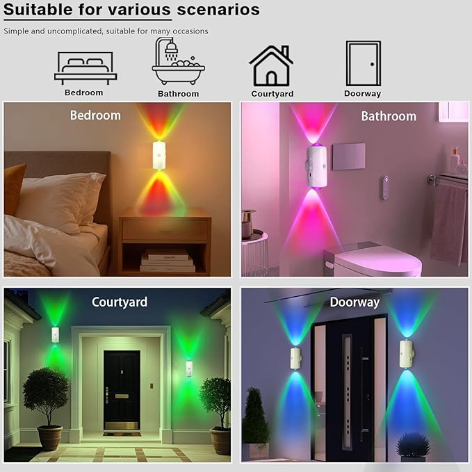 LED Wall Mounted Lights 2 Pcs,Battery Operated Wall Sconce with Motion Sensor, Up/Down Lighting Design 1500mAh Rechargeable Cordless Wall Lights for Indoor Bedroom Hallway (White)