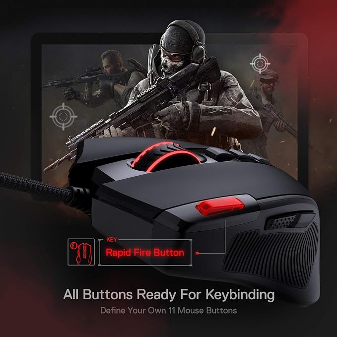 Redragon M612 Wired RGB Optical Gaming Mouse 8000 DPI Remapping Keys | Stable Lag-Free Connection, Redefine Keybinding Macro, Vibing Backlight, Ergonomic Grip Body Comfort
