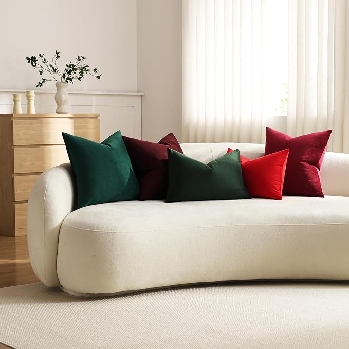 Euro Sham Covers 24x24 Burgundy: Pack of 2 Cozy Soft Velvet Square Modern Luxury Decorative Throw Pillow Cases for Sofa Couch Living Room Bed Home Decor