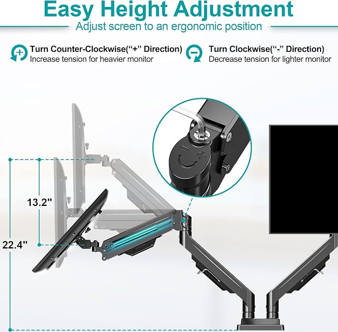 MOUNT PRO Dual Monitor Stand for Two Screens up to 43 Inch, Heavy Duty Ultrawide Double Monitor Arm Holds up to 33lbs Each, Premium Adjustable Computer Monitor Mount for 2 Monitors, VESA Desk Mount