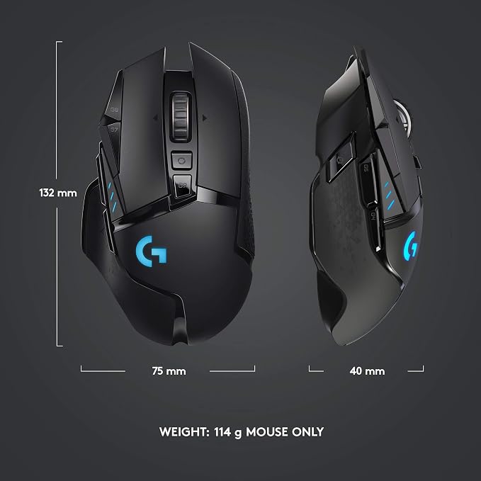 Logitech G502 Lightspeed Wireless Gaming Mouse - Black | RGB, Adjustable Weights, 11 Programmable Buttons, POWERPLAY Compatible, On-Board Memory, for PC/Mac