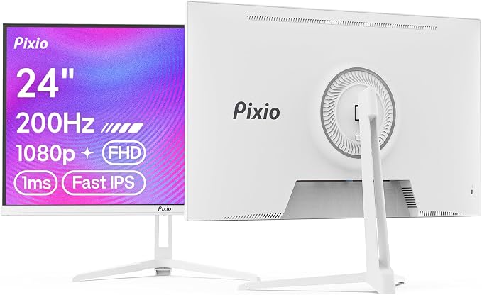 Pixio PX248 Wave White 24 inch 200Hz Refresh Rate FHD 1080p Resolution Fast IPS Panel 1ms GTG Response Time Built-in Speakers Gaming Monitor with Adaptive Sync