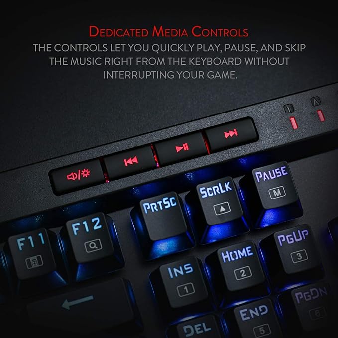 Redragon K580 Wired RGB Mechanical Gaming Keyboard, Macro Key & Media Wheel | 5 On-Board Keybinding Buttons for MMO MOBA Games, Dedicated Media Controls, Tactile Brown Switch for Long-Time Typing Feel