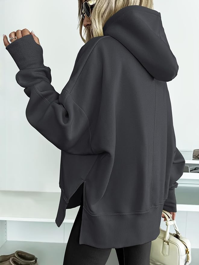 ANRABESS Womens Oversized Hoodies Long Sleeve Fleece Side Slit Hooded Sweatshirts Pullover 2026 Fall Outfits Y2K Clothes