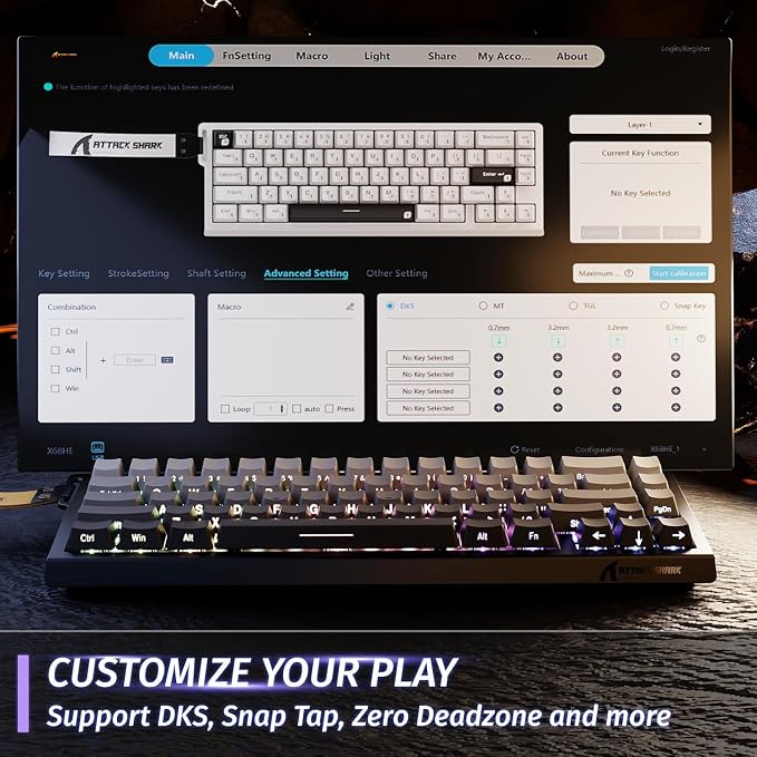 ATTACK SHARK X68HE 60% Wired RT 8K Keyboard and Wireless R1 Mouse-Moonlight | Adjustable Actuation,Hall Effect Mechanical Magnetic Switch,Coiled Cable,USB C/2.4Ghz/BT Ultralight 18K DPI Mice for PC Gamer
