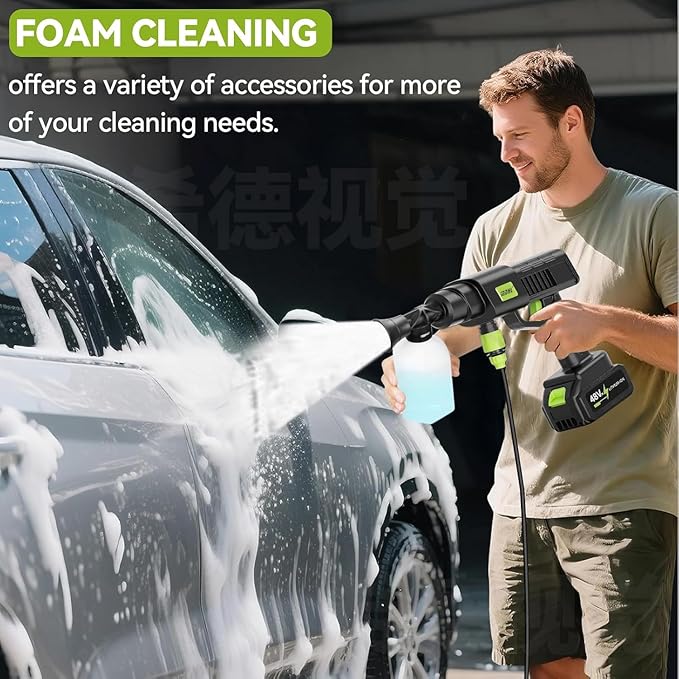 Portable Cordless Pressure Washer, 2 Battery Powered Power Washer with 6-in-1 Nozzle, 10 Adjustable Levels Portable Pressure Washer, 33FT Hose Handheld Car Washer for Patio, Floor, Garden