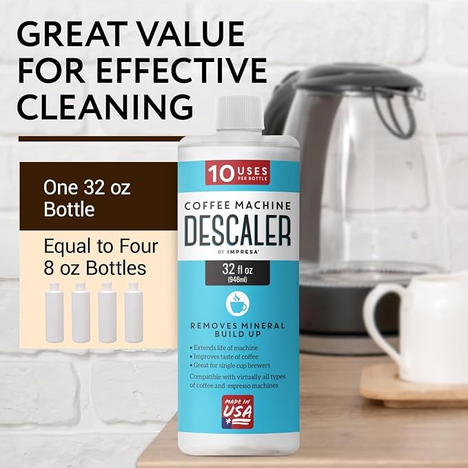 IMPRESA 10 Uses 32oz Coffee Machine Descaler for Keurig and Virtually All Single Use Coffee and Espresso Machines - Made in the USA