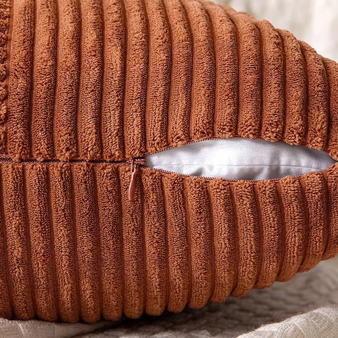 MIULEE Fall Rust Decorative Lumbar Throw Pillow Covers 12x20 Inch 2 Pack | Boho Farmhouse Pillow Covers, Soft Cross Corduroy Patchwork Textured Cushion Cases For Bed Sofa