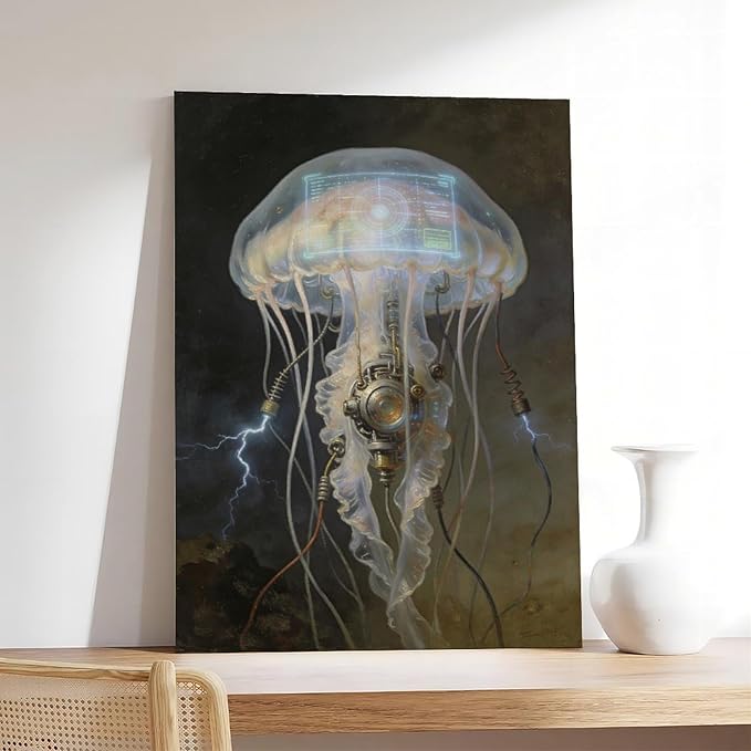 Framed Fantasy Wall Art for Living Room TV Wall Futuristic Tech Inspired Home Decor 16x24inch(40x60cm)