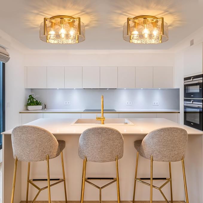 Semi Flush Mount Ceiling Light Fixture, 4-Light Gold Modern Hallway Light Fixtures Ceiling Mount, Foyer Kitchen Lighting Fixtures Ceiling Lights for Bedroom Entryway Bathroom Laundry Room