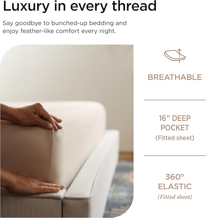 Threadmill Luxury 800 Thread Count 100% Cotton Sheets - Light Beige Sateen Weave Twin Size Bed-Sheets, Better Than Egyptian Cotton,3 Pc Solid Soft Bedding Set, Fits 15" Deep Pocket