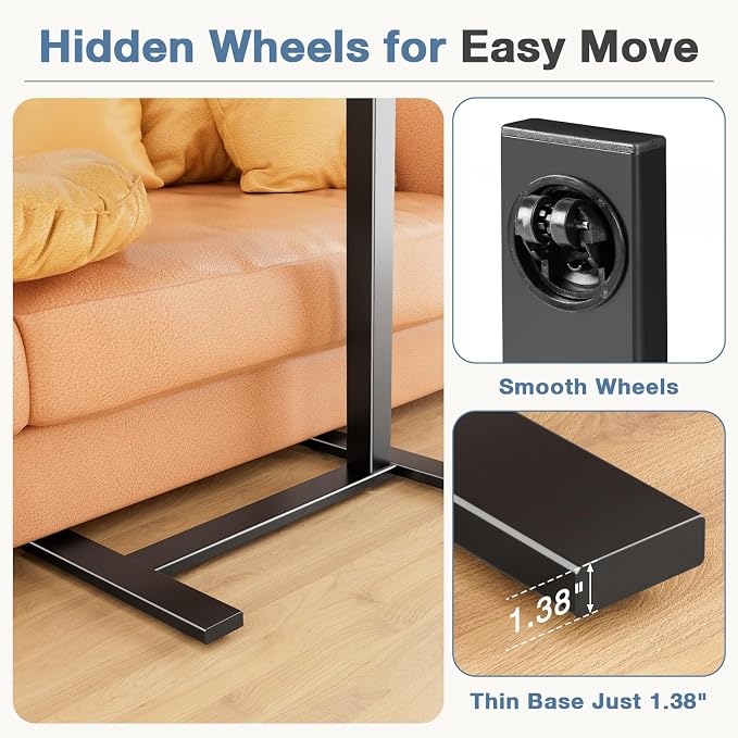 Adjustable Standing Desk Rolling Laptop Table with Wheels, Brown | Tiltable Desktop Design for Comfortable Work, Reading and Study Spaces