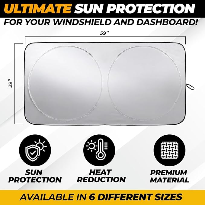 Autovir Car Windshield Sun Shade, 280T Reflective Front Visor Sun Blocker