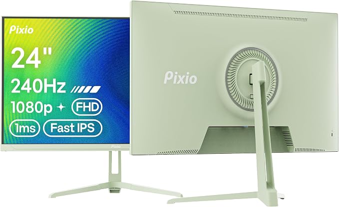 Pixio PX249 Wave Mint Green 24 inch 240Hz Refresh Rate FHD 1080p Resolution Fast IPS Panel 1ms GTG Response Time Built-in Speakers Gaming Monitor with Adaptive Sync