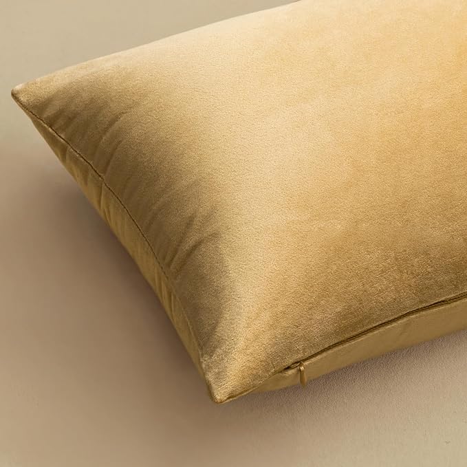 MIULEE Velvet Throw Pillow Covers 18x18 Inch Pack of 2 Khaki | Soft Solid Decorative Pillow Covers, Modern Luxury Home Decor, for Couch Chair Sofa Bedroom Livingroom