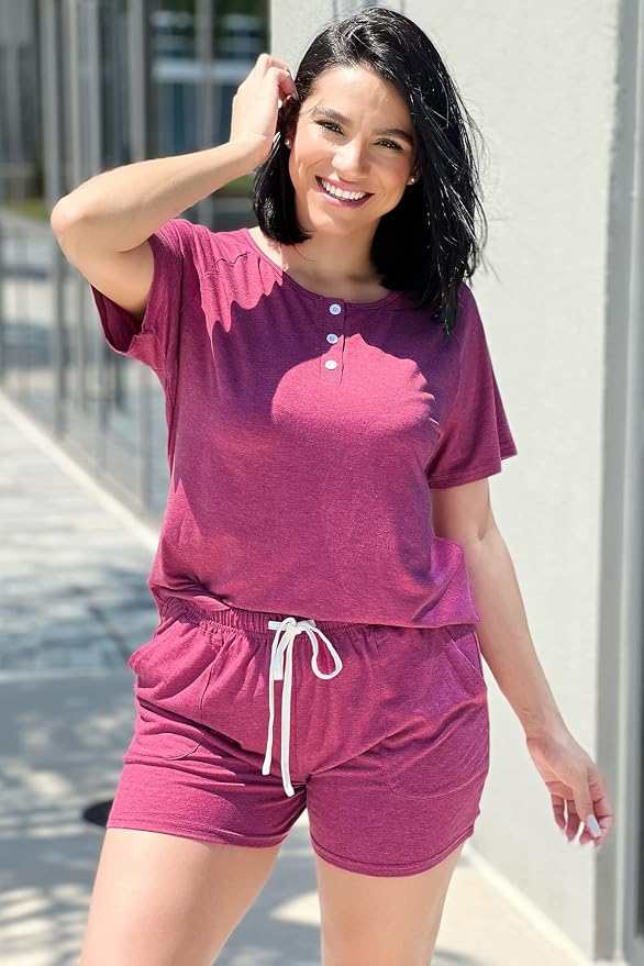WIHOLL Two Piece Outfits for Women Lounge Sets Button Down Top and Shorts Set Sweatsuits with Pockets
