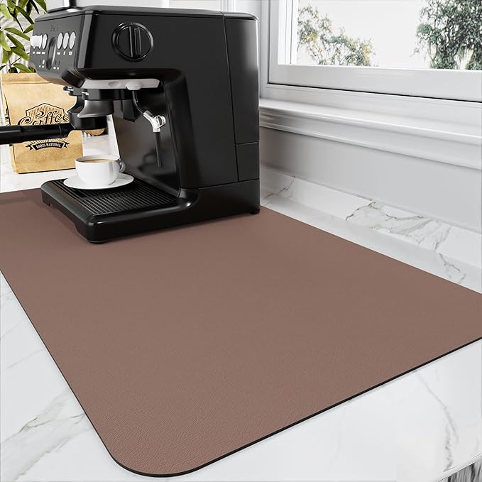 HotLive Coffee Mat - Absorbent Hide Stain Rubber Backed Dish Drying Mat for Kitchen Counter - Bar Mats for Countertops Accessories Fit Under Coffee Maker Espresso Machine