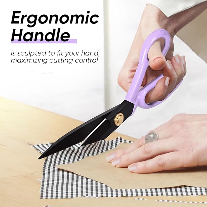 Professional Tailor Scissors Heavy Duty - Multi-Purpose Sewing Fabric Scissors for Leather Cutting Industrial Sharp Shears Home Office Arts, and Crafts (10 Inch) Purple