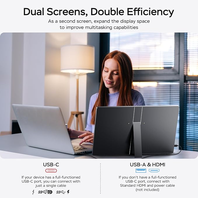 MNN 17.3" QHD 165Hz USB-C HDMI Gaming Monitor | 17.3" QHD 165Hz IPS 100% sRGB, USB-C/HDMI, kickstand, slim metal, travel gaming for PC/Phone/PS5/Xbox.