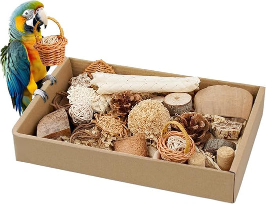 Bird Toys, Variety Natural Bird Foraging & Shredding Toys Boxes, Safe Parrot for Cockatiel ，Lovebird，Cockatoo，Macaw ，African Grey Parrot & Small Birds