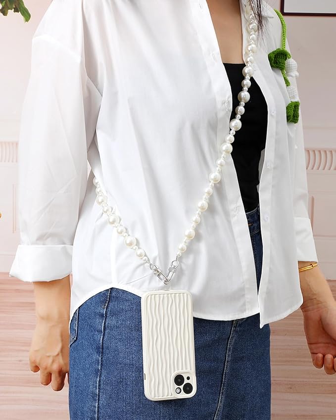 Phone Crossbody Chain Cell Phone Lanyard,Universal Leather+Metal Shouder Strap with Phone Tether Patches (D)