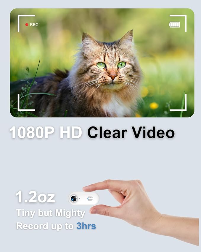 Dog & Cat Camera Collar, 1080P HD Video Recording Pet POV Cam for Medium Dogs & Large Cats, M-Size, Rechargeable Mini Action Camera with USB Playback on PC