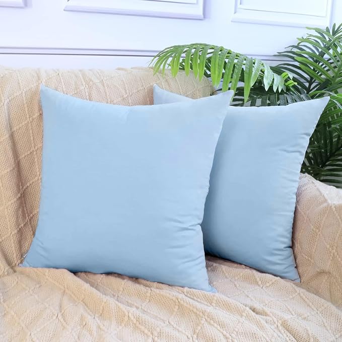4-Pack 100% Cotton Comfortable Solid Decorative Throw Pillow Case,Thmyo Square Cushion Cover Pillowcase Sublimation Blank Pillow Covers DIY Throw Pillowcase for Sofa(20x20 inch/ 50x50cm,Light Blue)