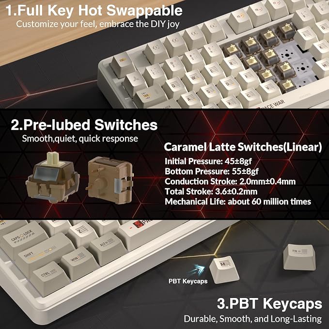 Aula L99 Wireless Mechanical Gaming Creamy Keyboard with Smart Touch Screen | Tri-Mode Hot Swappable Custom Keyboard,RGB Backlit,PBT Keycap,Gasket Mount Creamy Sounding Keyboards for Office PC,84 Keys