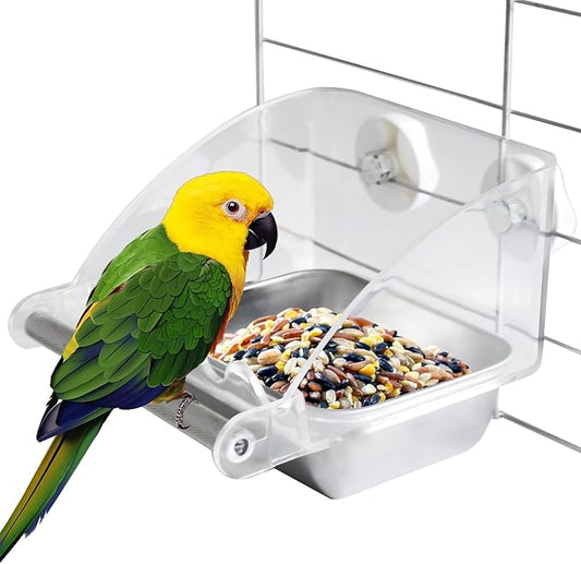 Bird Feeder for Cage,Parakeet Cage Feeder No Mess Bird Dish with Anti-Slip Stand Stainless Steel Parrot Bowl for Small Budgies Finches Canaries Cockatiels Lovebirds