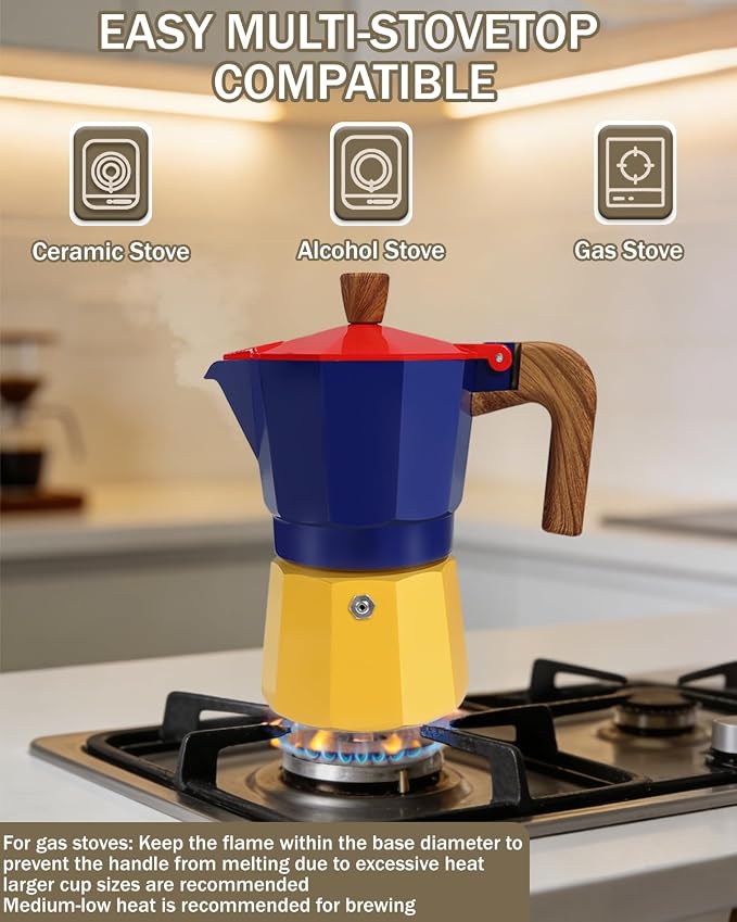 Coffee Maker Stovetop Espresso Maker 3 Cup Aluminum Moka Pot Percolator 5oz 150ml Easy Brewing for Electric Ceramic Stoves Home Camping Italian Cuban Café Classic Sip Sized