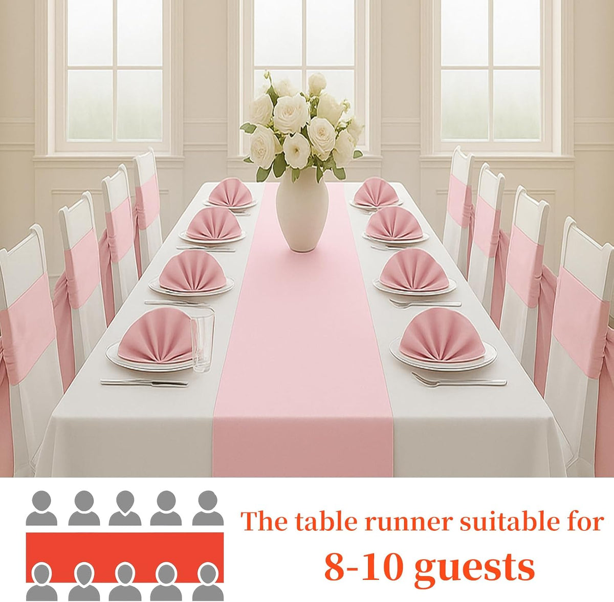 Q&J Fabric Co 2 Packs Satin Table Runners, 12x108 Inches Long, Silk-Like Smooth Pink Satin Table Decor for Festive Christmas Thanksgiving Wedding Birthday Party Banquets Decorations