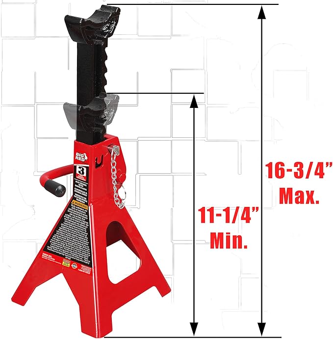 BIG RED T43002A Torin Steel Jack Stands: Double Locking, 3 Ton (6,000 lb) Capacity, Red, 1 Pair