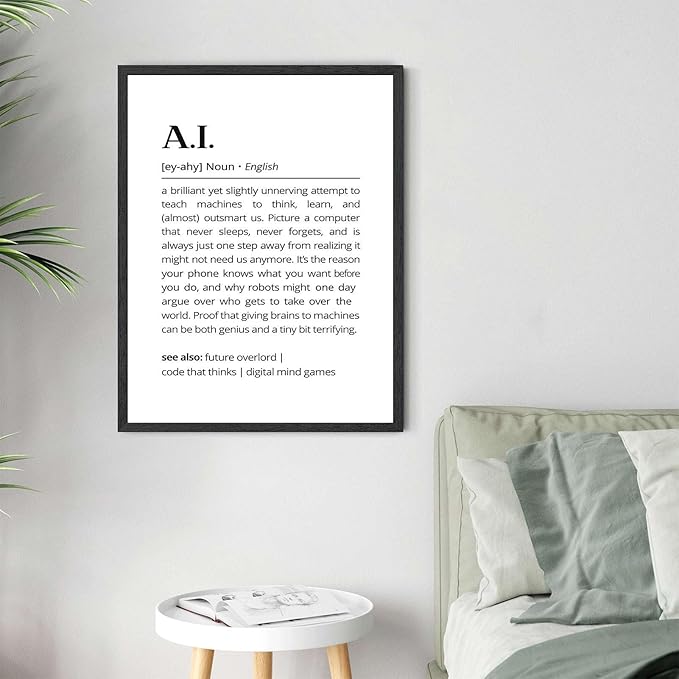 Framed AI definition poster Canvas Print Art Modern Minimalist Aesthetic Wall Art Pictures Wall Decor Stunning for Office Apartment Home Decor (Black Framed,12" Lx16 W)