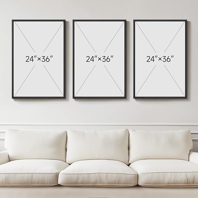 Large Framed Neutral Abstract Canvas Wall Art for Living Room, 3 Piece Wabi-Sabi Minimalist Modern Prints Paintings Artwork for Walls, Pictures Wall Decor for Bedroom, Office, Dining Room 24x36 In