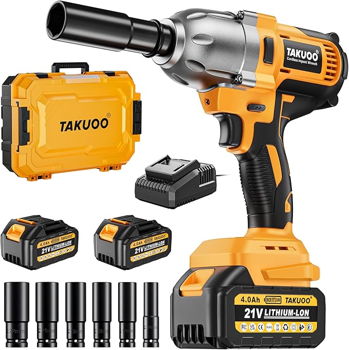Cordless 1/2 inch Brushless Impact Wrench, Max Torque (1200N.m) 900Ft-lbs Electric Impact Gun w/2x 4000mAh Battery, Charger & 6 Sockets, Power Impact Driver for Car Home
