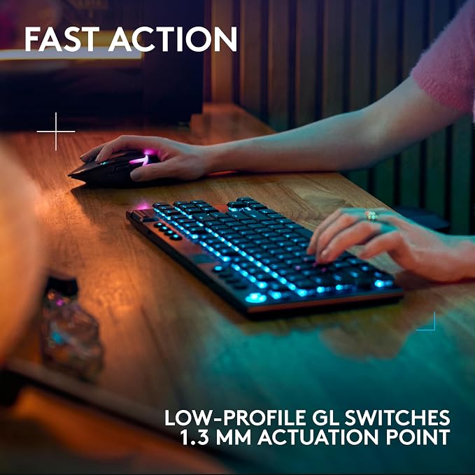 Logitech G915 X Lightspeed TKL Wireless Gaming Keyboard (Tactile) - Black | Low Profile, Mechanical Switches, Double-Shot PBT Keycaps, RGB lighting, Aluminum finish, PC/Mac Compatible