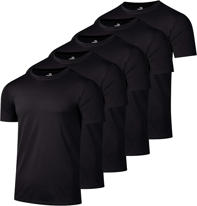 5 Pack Men's Dry Fit Short Sleeve T-Shirt Gym Workout Athletic Running Tee | Cooling, Moisture-Wicking, Crew Neck, Quick-Dry, Breathable, Active, Exercise, Fitness, Basketball, Cycling, Hiking, Tennis