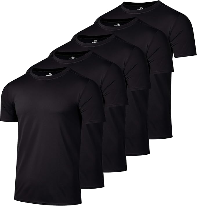5 Pack Men's Dry Fit Short Sleeve T-Shirt Gym Workout Athletic Running Tee | Cooling, Moisture-Wicking, Crew Neck, Quick-Dry, Breathable, Active, Exercise, Fitness, Basketball, Cycling, Hiking, Tennis