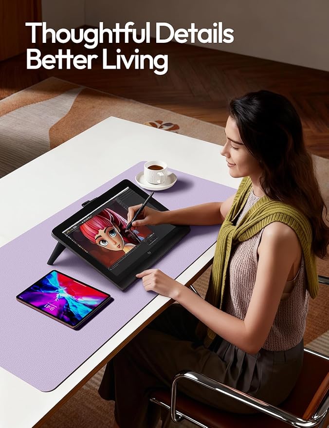 YSAGi Desk Protector&Blotter, Non-Slip Waterproof Leather Mouse Pad | Shields Scratches, Stains, Spills, Heat & Scuffs; Suede Non-Slip; Easy-Clean; Comfy Writing/Typing,31.5" x 15.8",Light Purple