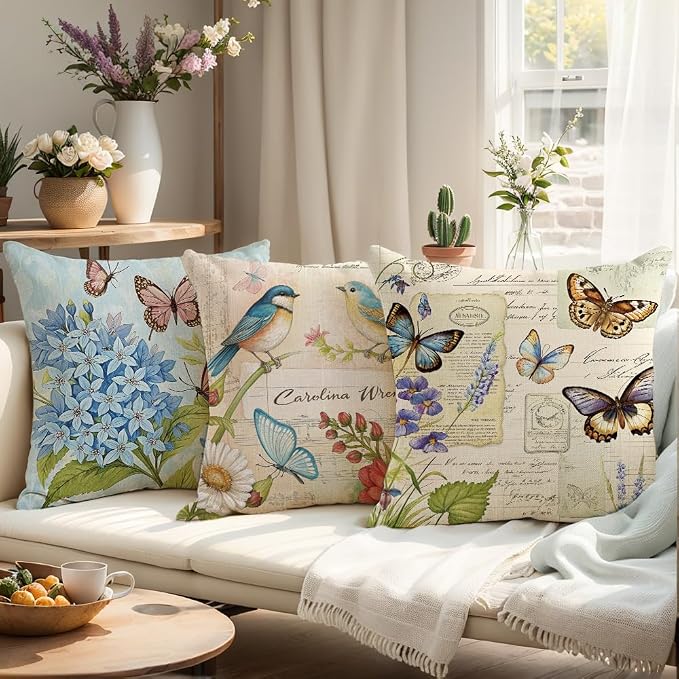 wyooxoo Spring Pillow Covers 16x16 Set of 4 Farmhouse Pillow Covers Outdoor Decorative Throw Cushion Case for Sofa Couch Living Room