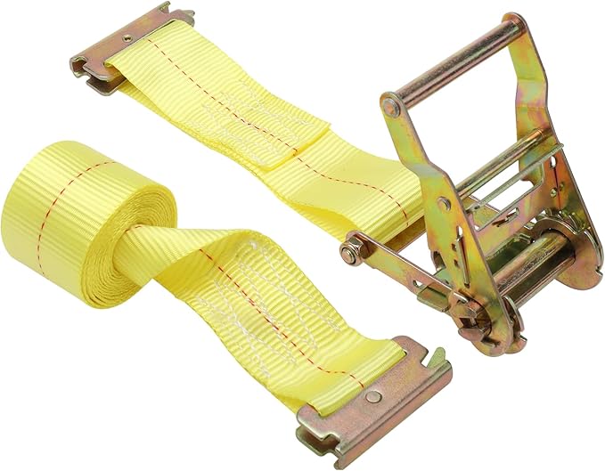 NovelBee Wheel Chock Tie Down Kit, Trailer Tie Down System for UTV, ATV & Mower (Blue Wheel Chock & Yellow Strap)