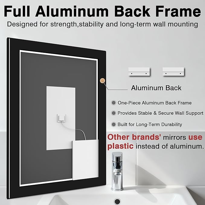 40x36 LED Bathroom Vanity Mirrors - Black Aluminum Edge (Front and Backlit), Anti-Fog Vanity Mirror with Lights,Stepless Dimmable Lighted Mirror,3 Colors Smart Mirror(Horizontal/Vertical)