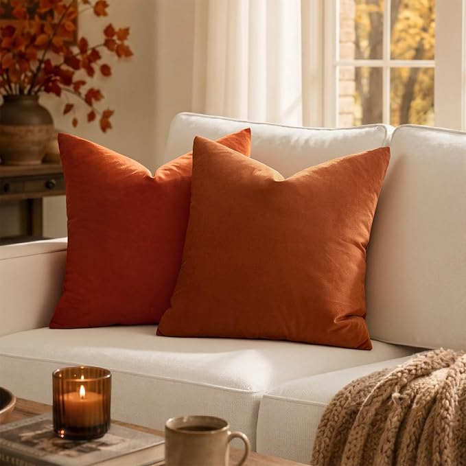 MIULEE 26x26 Inch Pack of 2 Euro Fall Velvet Pillow Covers Burnt Orange | Soft Solid Decorative Euro Sham, Modern Luxury Home Decor, for King Bed Sofa Couch Bedroom Livingroom