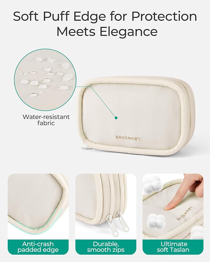 BAGSMART Electronics Organizer Travel Case, Cord Organizer for Women, Travel Cable Bag (Beige)