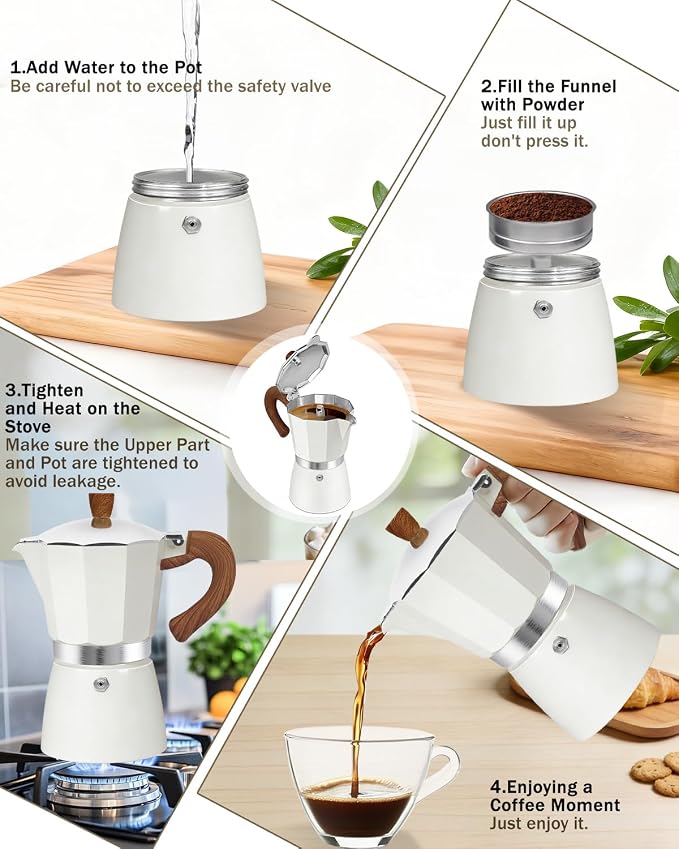 Coffee Maker Stovetop Espresso Maker 3 Cup Aluminum Moka Pot Percolator 5oz 150ml Easy Brewing for Electric Ceramic Stoves Home Camping Italian Cuban Café Classic Sip Sized White