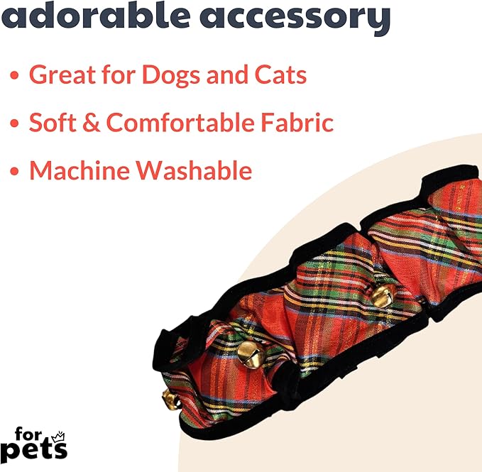 Huxley & Kent Ruff Pet Scrunchy | Shiny Christmas Plaid (Extra-Large) | Festive Christmas/Holiday Neckwear for Dogs/Cats | Fun Stretchable Costume Accessory | Soft Collar with Bells